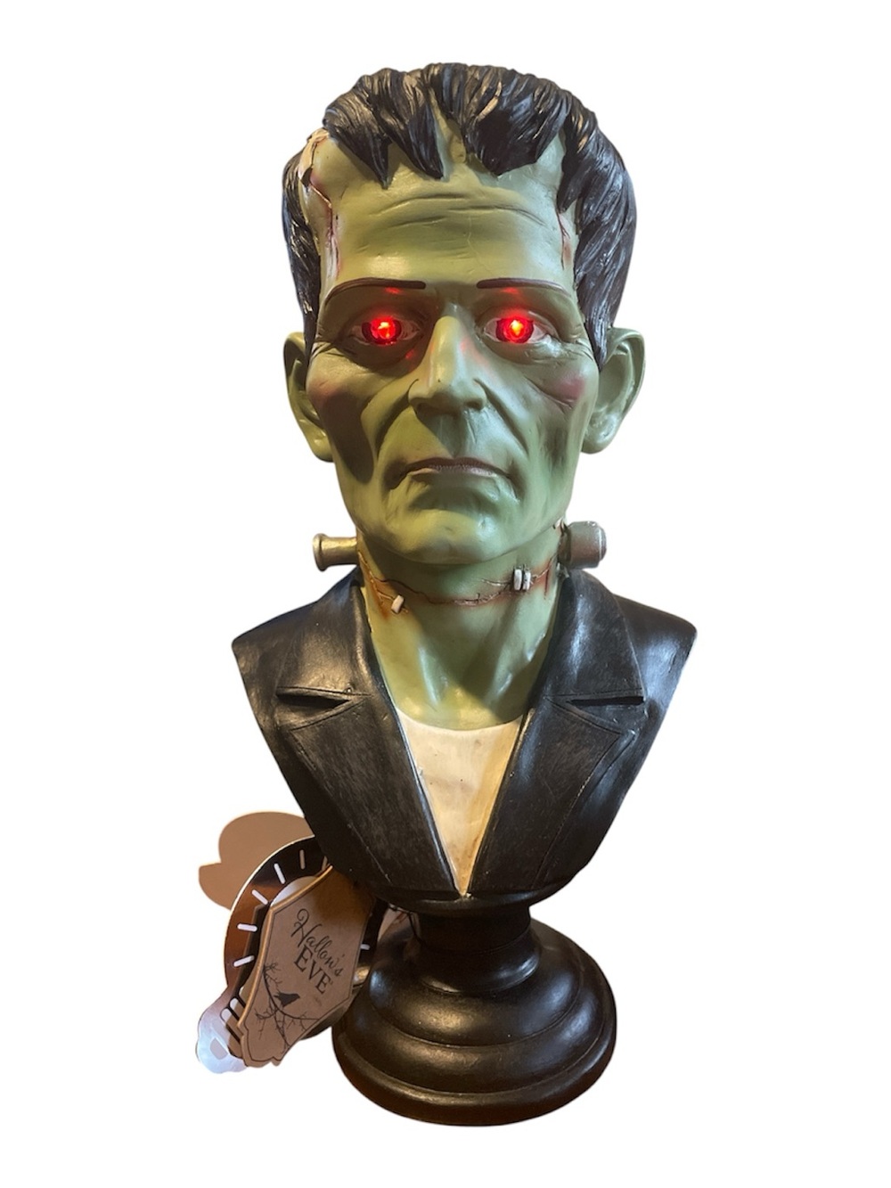 13” NWT Green Frankenstein Bust Halloween Light Up RED LED EYES NWT